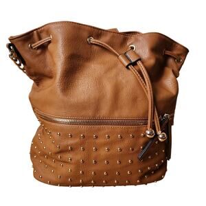 Black Rivet Brown Shoulder Purse Bucket Bag Back Pack Inner Outer Pockets